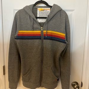 Aviator Nation Heathered Gray 5 Stripe classic zip up hoodie sweatshirt l